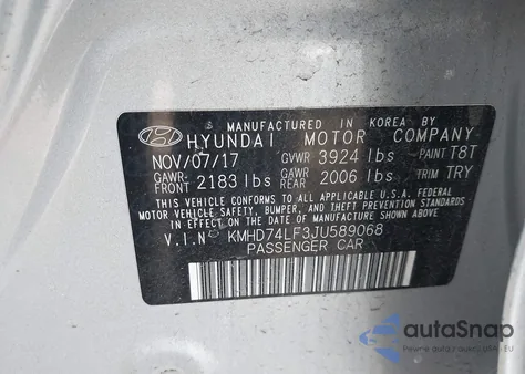 2018 Hyundai Elantra Se из США, поврежденный, VIN KMHD74LF3JU589068